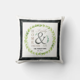 Modern Farmhouse Wreath Ampersand Home Familienaam Kussen