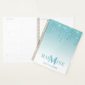 Modern fashionable Aqua Glitter Monogram Planner (Display)