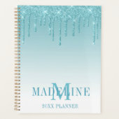 Modern fashionable Aqua Glitter Monogram Planner (Voorkant)