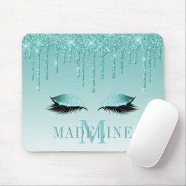 Modern fashionable Blauwgroen Glitter Lashes Monog Muismat