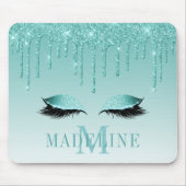 Modern fashionable Blauwgroen Glitter Lashes Monog Muismat (Voorkant)