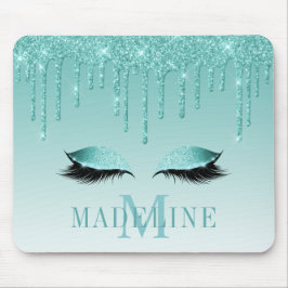 Modern fashionable Blauwgroen Glitter Lashes Monog Muismat