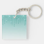 Modern fashionable Blauwgroen Glitter Lashes Monog Sleutelhanger (Achterkant)