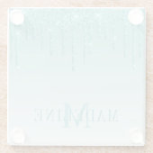 Modern fashionable Blauwgroen Glitter Monogram Glazen Onderzetter (Achterkant)