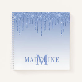 Modern fashionable Dusty Blue Glitter Monogram Notitieboek
