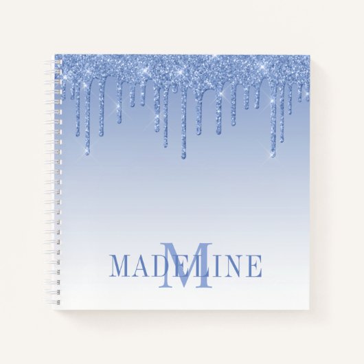 Modern fashionable Dusty Blue Glitter Monogram Notitieboek (Voorkant)