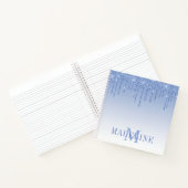 Modern fashionable Dusty Blue Glitter Monogram Notitieboek (Binnen)