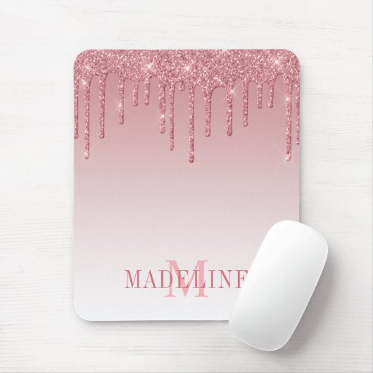 Modern fashionable Dusty Pink Monogram Glitter Muismat (Met muis)