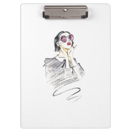 Modern Fashionable Girl Black en Red Trendy Klembord