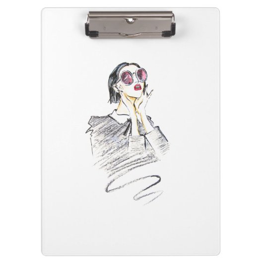 Modern Fashionable Girl Black en Red Trendy Klembord (Voorkant)