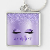Modern fashionable Monogram Glitter Lashes Paars Sleutelhanger (Voorkant)