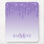 Modern fashionable Paars Glitter Drip Monogram Muismat (Voorkant)