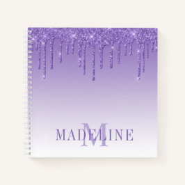 Modern fashionable Paars Glitter Monogram Notitieboek