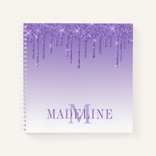Modern fashionable Paars Glitter Monogram Notitieboek (Voorkant)