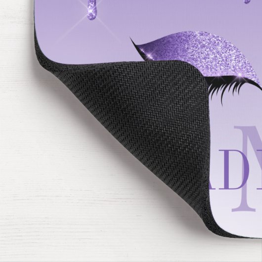 Modern Fashionable Paarse Glitter Lashes Monogram Muismat (Hoek)