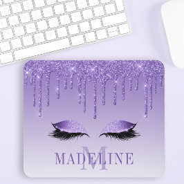 Modern Fashionable Paarse Glitter Lashes Monogram Muismat