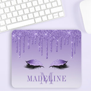 Modern Fashionable Paarse Glitter Lashes Monogram Muismat