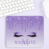 Modern Fashionable Paarse Glitter Lashes Monogram Muismat