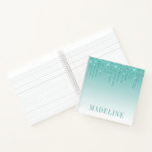 Modern Fashionable Trendy Blauwgroen glitter Drip Notitieboek (Binnen)
