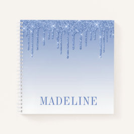 Modern Fashionable Trendy Dusty Blue Glitter Drip Notitieboek