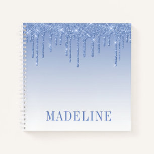 Modern Fashionable Trendy Dusty Blue Glitter Drip Notitieboek