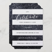 Modern Faux Black Glitter Party Invitation Kaart (Voorkant / Achterkant)