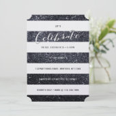 Modern Faux Black Glitter Party Invitation Kaart (Staand voorkant)