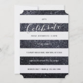 Modern Faux Black Glitter Party Invitation Kaart (Voorkant)