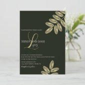 Modern Faux Branch Script Monogrammed Wedding Kaart (Staand voorkant)
