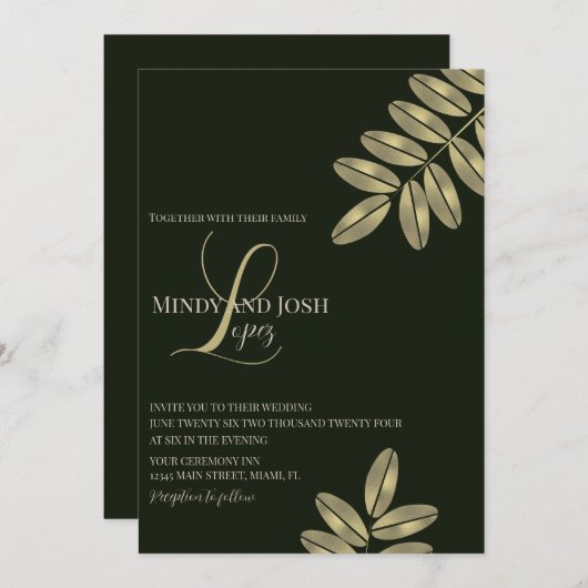 Modern Faux Branch Script Monogrammed Wedding Kaart (Voorkant / Achterkant)