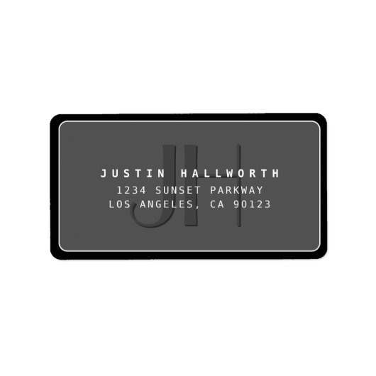 Modern Faux Embossed Monogrammed Business Address Etiket (Voorkant)