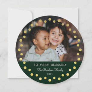 Modern Faux Folie Gold Stippen Foto Ornament Green Feestdagenkaart