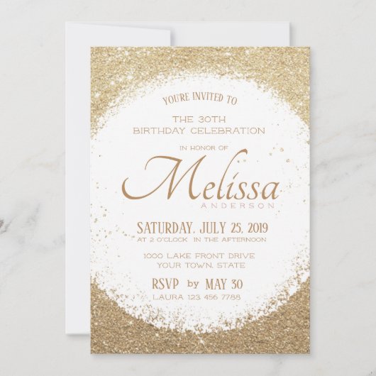 Modern Faux Glitter Gold en White Birthday Invite Kaart (Voorkant)