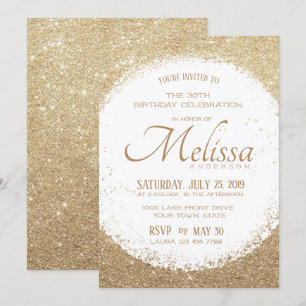 Modern Faux Glitter Gold en White Birthday Invite Kaart