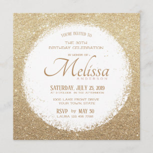 Modern Faux Glitter Gold en White Birthday Invite Kaart