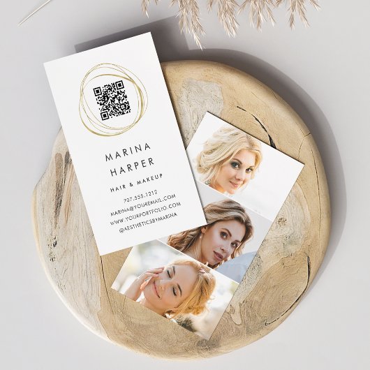 Modern Faux Gold Abstract QR-code fotoportfolio Visitekaartje