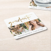 Modern Faux Gold Afstuderen fotorooster wit Kartonnen Onderzetters (Schuin)