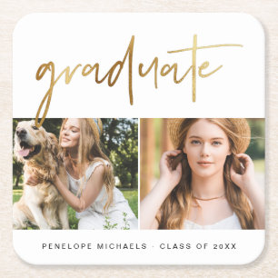 Modern Faux Gold Afstuderen fotorooster wit Kartonnen Onderzetters
