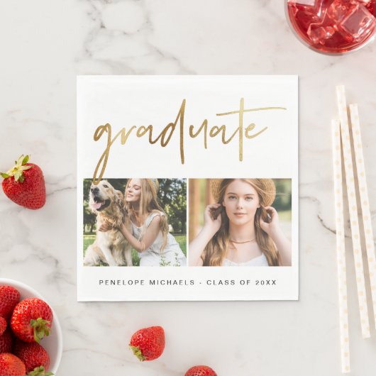 Modern Faux Gold Afstuderen fotorooster wit Servet (Insitu)