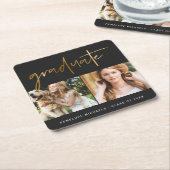 Modern Faux Gold Afstuderen Script Photo Grid Blac Kartonnen Onderzetters (Schuin)