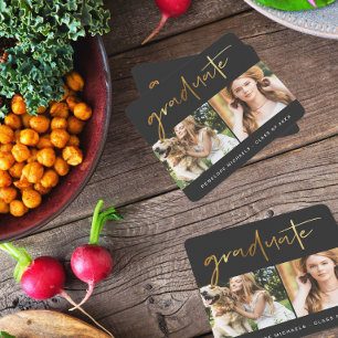 Modern Faux Gold Afstuderen Script Photo Grid Blac Kartonnen Onderzetters