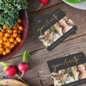 Modern Faux Gold Afstuderen Script Photo Grid Blac Kartonnen Onderzetters