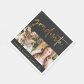 Modern Faux Gold Afstuderen Script Photo Grid Blac Servet (Hoek)