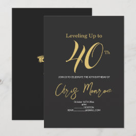 Modern Faux Gold & black Birthday Invitation Kaart