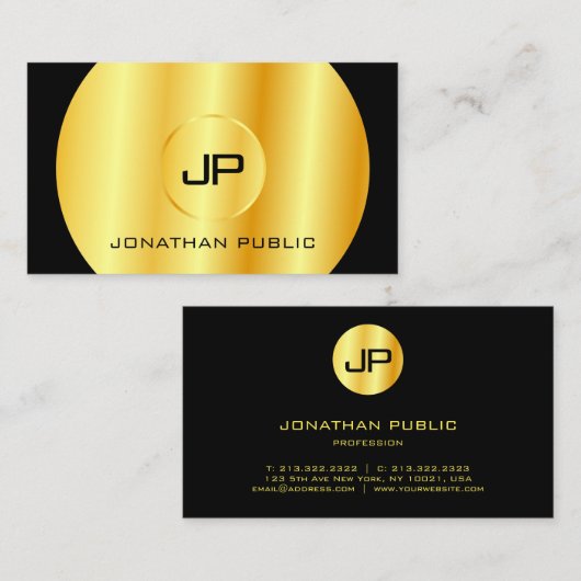Modern Faux Gold Black Monogram Elegant Sjabloon Visitekaartje (Voorkant / Achterkant)