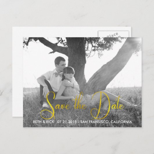 Modern Faux Gold blad Save the Date Aankondigingskaart (Voorkant / Achterkant)