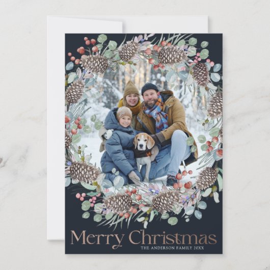 Modern Faux Gold & Blue Vrolijk Kerstfeest Feestdagenkaart (Voorkant)