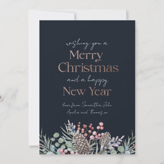 Modern Faux Gold & Blue Vrolijk Kerstfeest Feestdagenkaart (Achterkant)