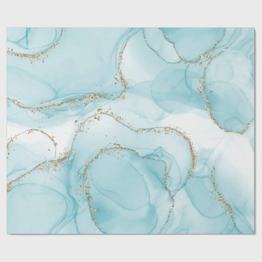 Modern Faux Gold & Blue Waterverf Marble Pattern Cadeaupapier (Vlak)
