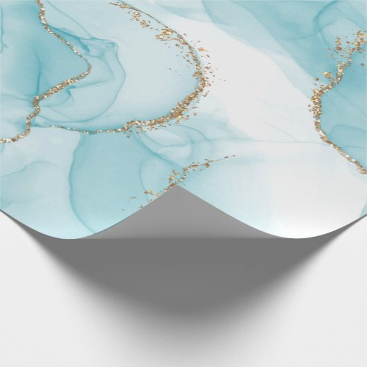 Modern Faux Gold & Blue Waterverf Marble Pattern Cadeaupapier (Hoek)
